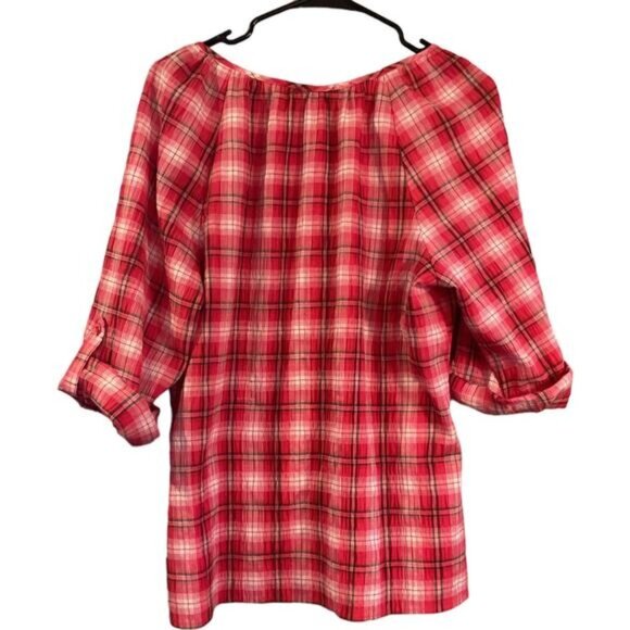 White Stag Red Plaid Button-Up Blouse Size L/G - Picture 3 of 10